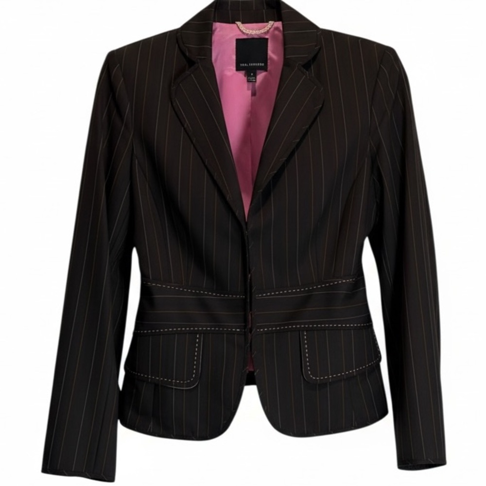 The Limited Black Pinstripe Blazer with Pink Lining